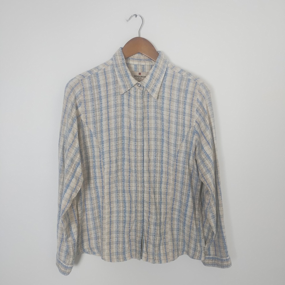 Woolrich Cotton Snap Button Shirt Women's Medium Plaid Country Western Outdoors